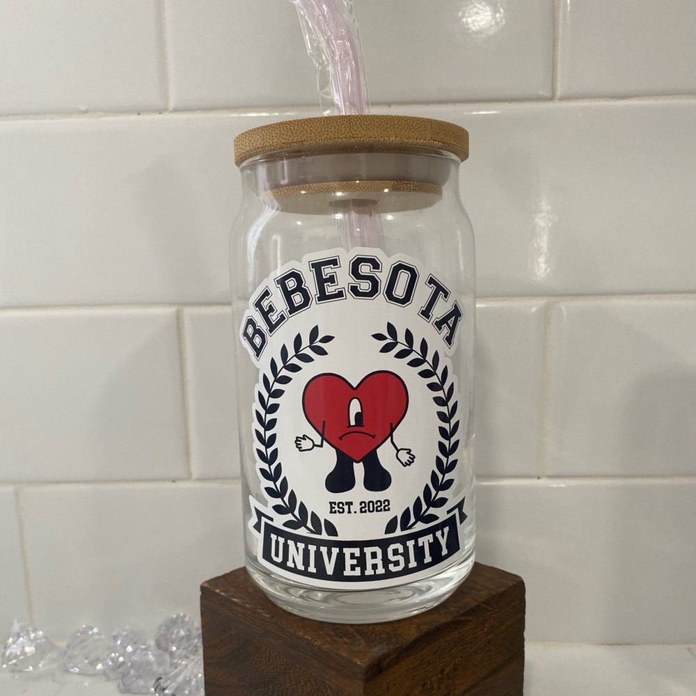 Bad bunny glass can cup!!